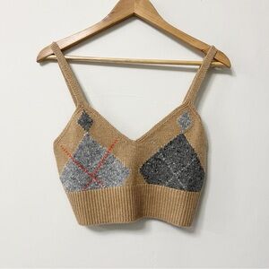 Polo Ralph Lauren Argyle V Neck Crop Tank Top Wool Cashmere Blend Size M